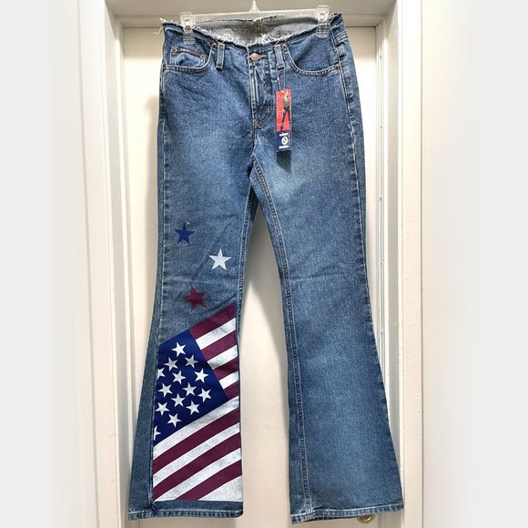lei Denim - Patriotic Women's jeans, blue denim, American Flag print, NWT New